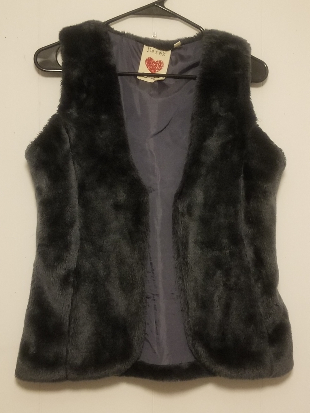 Derek Heart Charcoal Faux Fur Open-Front Vest Women's M